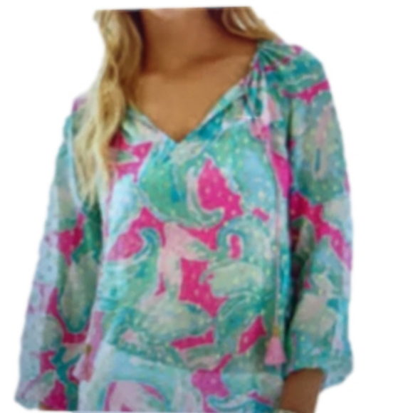 Lilly Pulitzer Tops - Lilly Pulitzer Rilla Tropical Print Silk Blouse Small